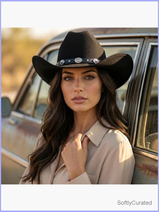 Shapable Wide Brim Felt Cowboy Hat with 2 Bands for Party/Festival